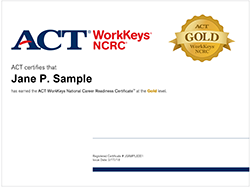 WorkKeys sample certificate of completion