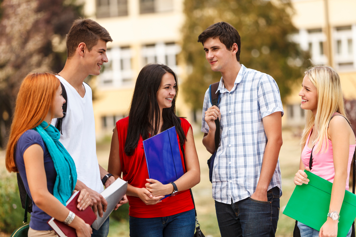 group of students on a college campus