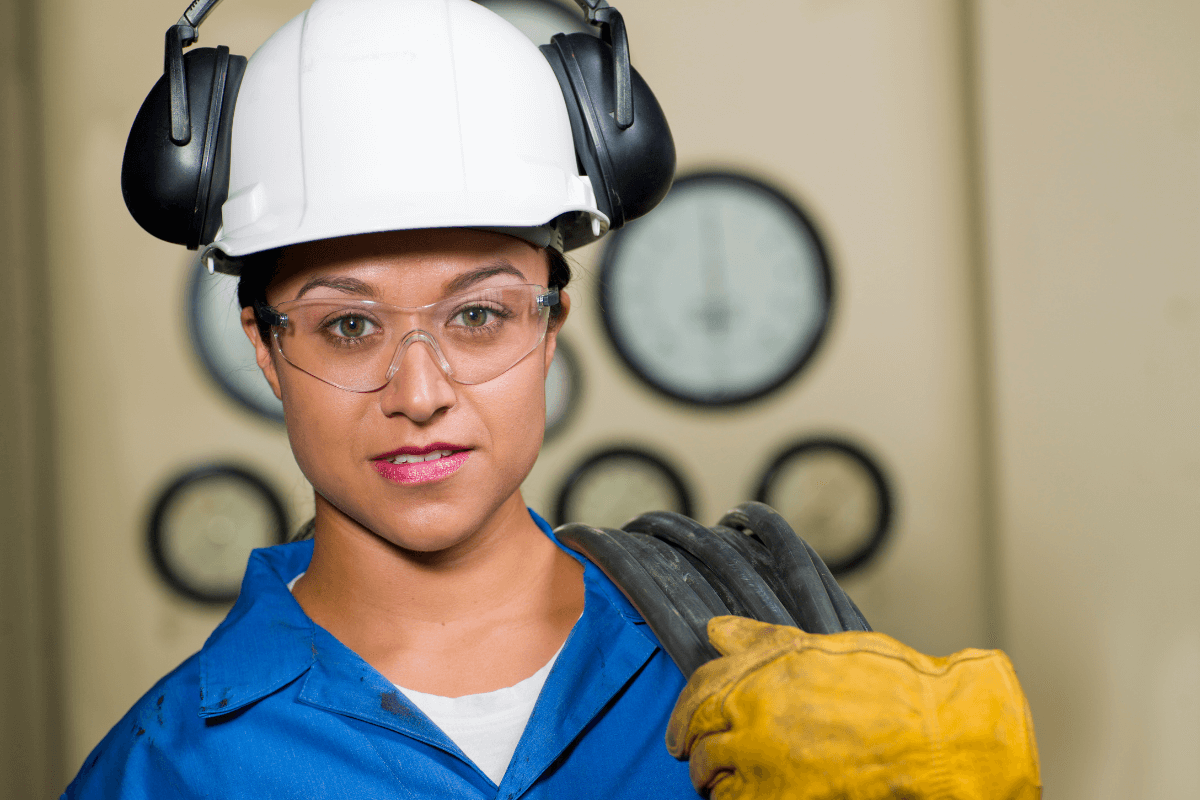 young female worker wearing PPE