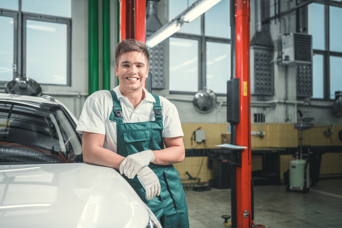 young worker at an auto repair shop