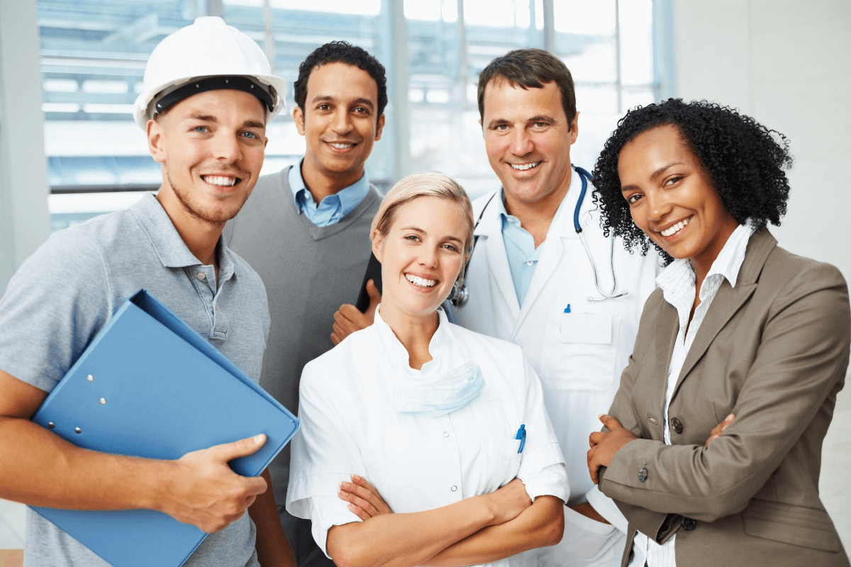 group of workers standing together